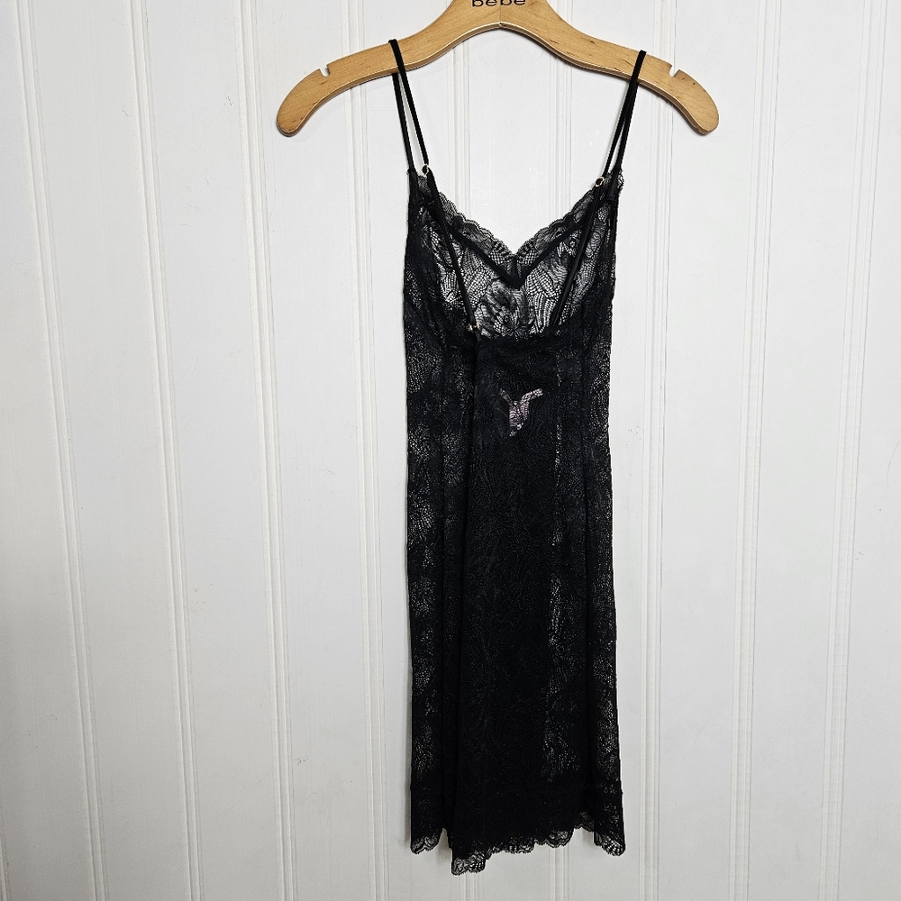 Victoria's Secret Lace Chemise M Sheer Cross Back Negligee Slip Dress Black Sexy - Picture 5 of 10